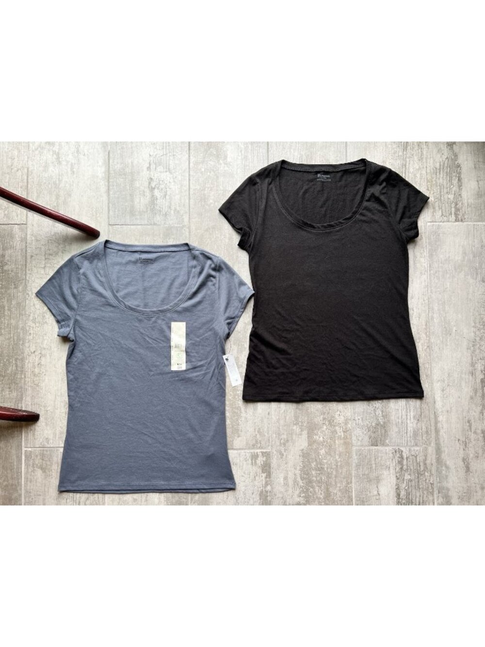 Set of 2 Casual Cotton Scoop Neck Tee T-Shirt Gray & Black Everyday Top M 8-10